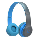 Audifonos Diadema Inalambricos P8047 Micrófono Radio Cable Color Azul