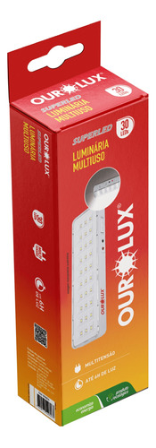 Kit C/10 Unidades Luminária De Emergência 30 Leds 