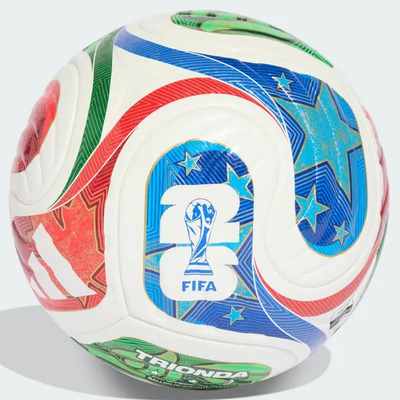 Balón de fútbol Adidas World Cup 26 Trionda Pro Jd8021, color blanco\u002Fblanco\u002Fazul solar\u002Frojo de alta resolución y lima brillante | Meses sin interés