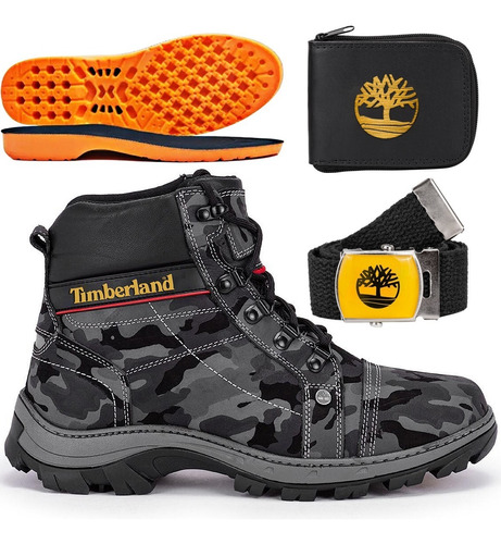 Bota Coturno Masculino Em Couro Impermeável Timberland + Kit