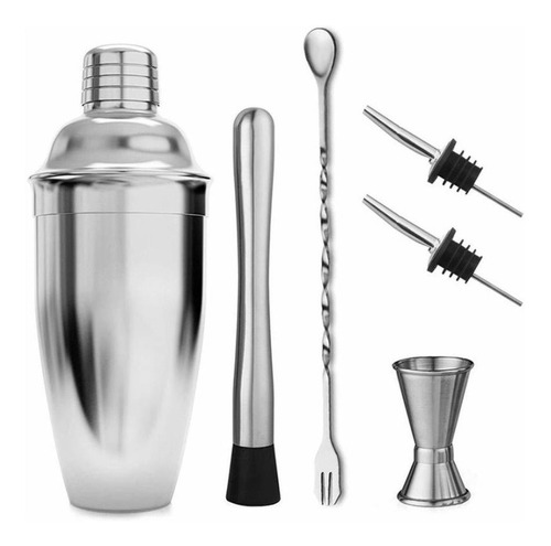 Coctelera 6 Pz Set Cocktail Cóctel Bar Shaker Acero 550 Ml