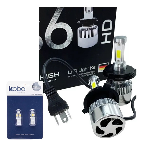 Kit Bi Led Cree H4 S6 Plus 44000 Lum Alta Y Baja + 2 Led T10