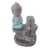 Incensário Buda Cascata Verde Em Cerâmica +20 Incensos 