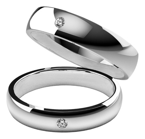 Par Anillos  Lisos Con Zirconia Matrimonio  Boda Plata  .925