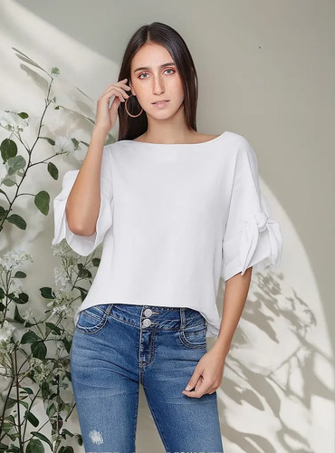 Blusa Studio F Mujer Bluson Casual Circular Lino Moños | Meses sin interés