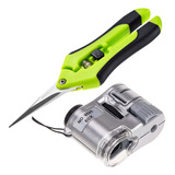 Tesoura Poda Galhos Folhas Inox + Lupa Zoom Luz Led Tricomas