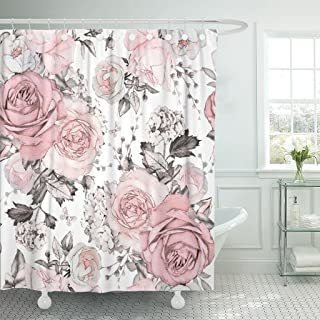 Tompop Cortina De Ducha Rosa Gris Flores Y Hojas Grises En A