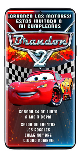 Rayo Mcqueen Cars Invitacion Animada Fiesta De Cumpleaños