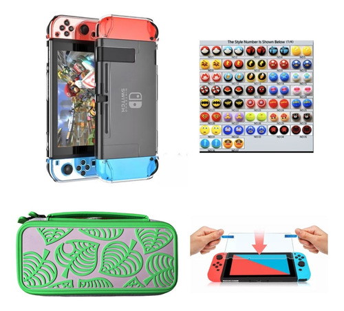 Estuche Animal Crossing+ Vidrio + Acrílico +2 Grips N Switch