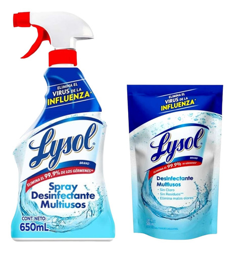 Pack Desinfectante Multiuso Lysol Spray 650ml + Refill 500ml