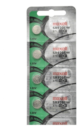 5 Pilas Sr920sw 371 Óxido De Plata 1.55v Maxell Reloj Alarma