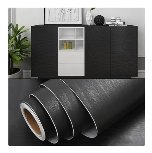 Papel Mural Pvc Negro Con Textura De Madera Pack 3 Rollos