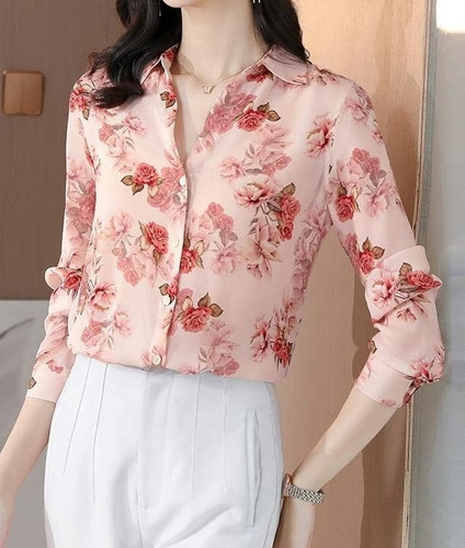 Camisa Blusa Social Elegante Estampada Floral Feminina C1029