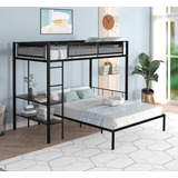 Yopto Metal Twin Over Full Bunk Bed With Shelves & Grid Pane