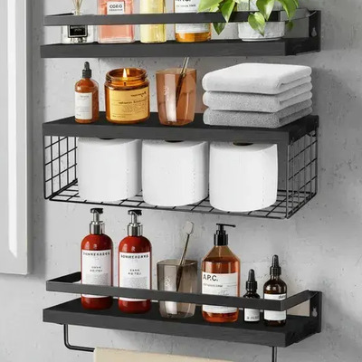 Repisas Flotantes Madera Modernas Estantes Baño Mueble Topon color negro | MercadoLibre