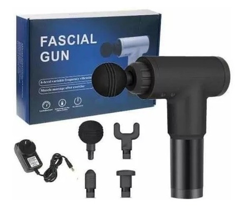 Pistola Fascial Gun Masajeador Muscular 4cabezales 6 Niveles Color Gris