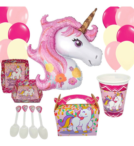 Decoración Completa Globos Temática Unicornio Para Niñas