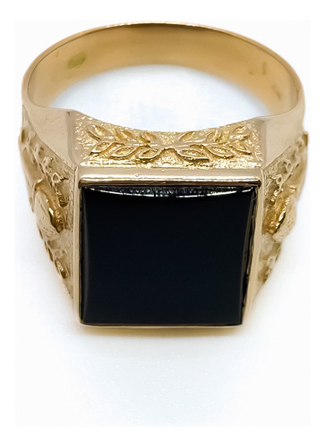 Anillo Sello Oro 18k Hombre Ónix Negro Labrado T25