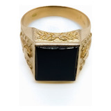 Anillo Sello Oro 18k Hombre Ónix Negro Labrado T25