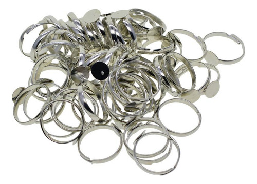 100 Anillos De Bisel Redondos Ajustables De Latón En Blanco