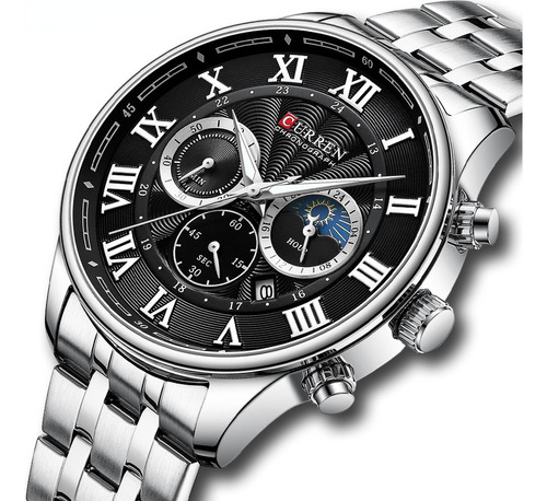 Reloj Cronógrafo Con Calendario De Lujo Curren Para Hombre Color Del Fondo Silver Black