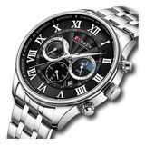 Reloj Cronógrafo Con Calendario De Lujo Curren Para Hombre Color Del Fondo Silver Black