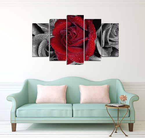 Cuadro 60x100cm Rosas Flores Rojo Blanco & Negro