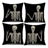 Juego De 4 Fundas De Almohada Gótica De Calavera Halloween