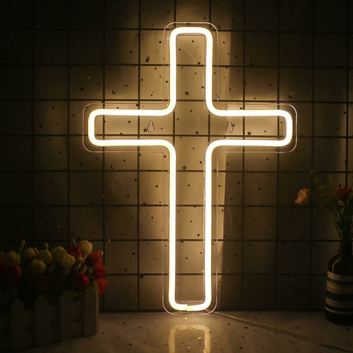 Señal De Neón Con Diseño De Cruz De Jesús, Luces De Par Qbb1