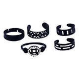 Conjunto De Anillos Negros Huecos Abiertos, Joyas Llamativas