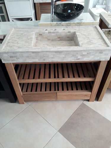 Mueble Vanitory Mesada Mármol Artesanal Bacha Baño 100x50