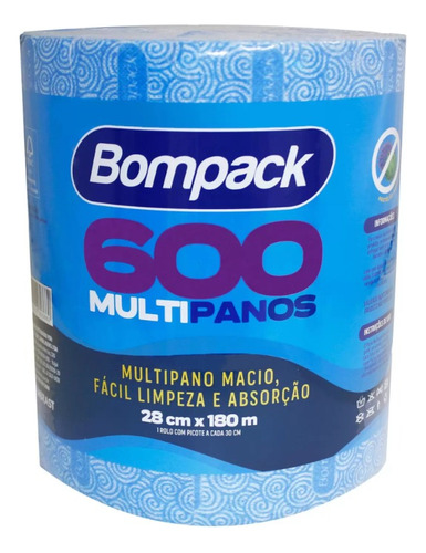 Pano De Limpeza Slim Multiuso 600 Un 28x30cm Bobina 180mts Cor Azul