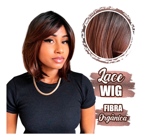 Lace Cor Chocolate C/ Raíz Peruca  C/ Franja Cabelo Orgânico