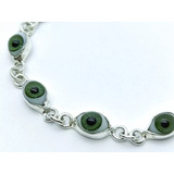 Pulsera Ojo Turco Verde Plata Fina 925 20 Cm