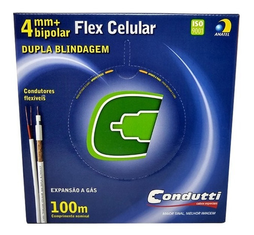 Cabo Coaxial Condutti 4mm Bipolar 80% Dupla Blindagem 100mts