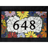 Placa Número Residencial Em Mosaico De Vidro E Azulejo