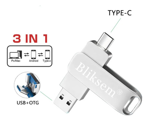 Pendrive 128 Gb 3 En 1 Tipo C + Usb + Micro Usb + Otg