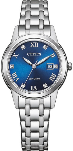 Reloj Citizen Ecodrive Analog Fe124081l Mujer Color De La Malla Plateado Color Del Bisel Plateado Color Del Fondo Azul Marino