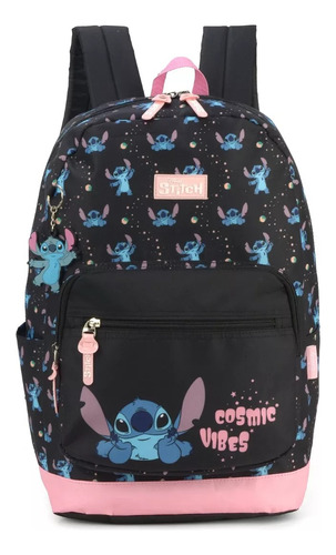 Mochila Costas Juvenil Original Stitch C/ Chaveiro Ms46975sc