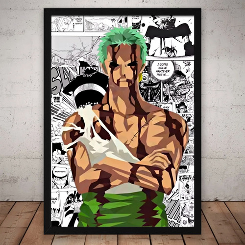 Cuadro One Piece Zoro Roronoa Marco Madera Vidrio Poster 