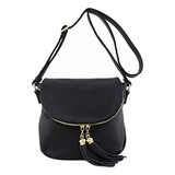 Tassel Accent Crossbody Bag With Flap Top