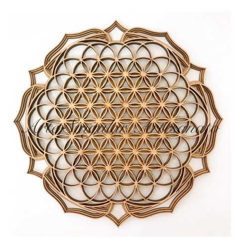 Mandala 3d Mdf Cru 90x90 Cm - Flor Vida 1 - 3 Camadas