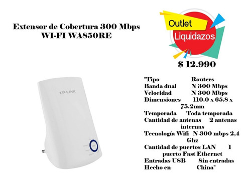 Extensor De Cobertura 300 Mbps Wi-fi Wa850re Tp-link