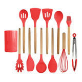 Set X 11 Utensilios Cocina Punta Silicona + Porta Utensilios