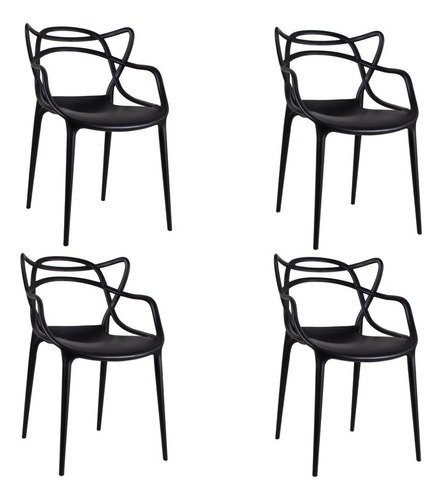 Kit 4 Cadeiras Alegra: Charme E Elegância! Cor Da Estrutura Da Cadeira Preto