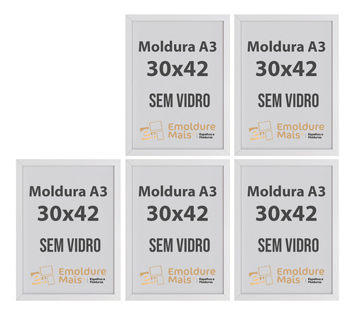 Kit 5 Molduras De Madeira Sem Vidro A3 P/ Retratos E Fotos