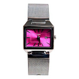 Reloj Casio Mujer Vintage Malla Tejida Fucsia Ltp1333bd-4a Color De La Malla Plateado Color Del Bisel Plateado Color Del Fondo Rosa
