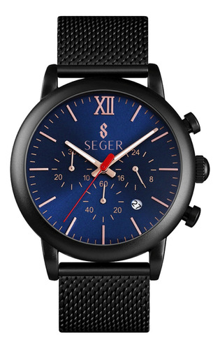 Reloj Hombre Seger 9203 Original Eeuu Casual Sport Elegante Color De La Malla Negro Color Del Fondo Azul