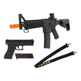 Rifle Airsoft Metralhadora M4 + Pistola Glock + Bandoleira