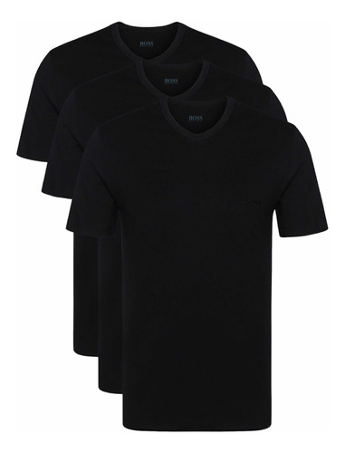 Camiseta Hugo Boss Cuello V 3 Pack Negro 100% Original